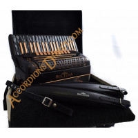 Beltuna Leader IV 96 bass double tone chamber musette tuned piano accordion in black and copper. MIDI options available.